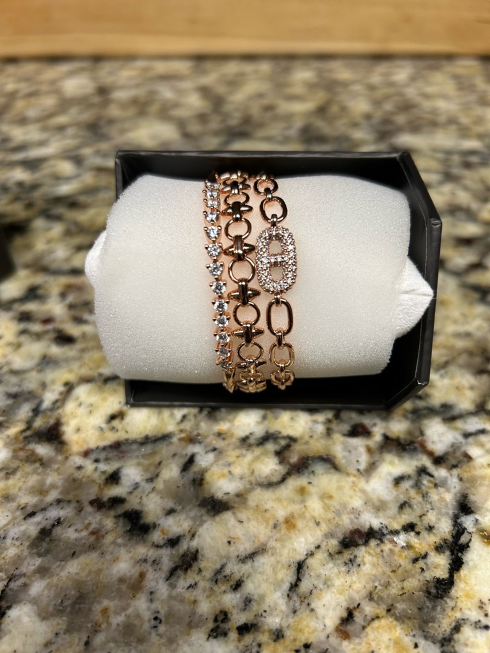 Rose Gold Crystal & Link Bracelet Set - 3 Piece